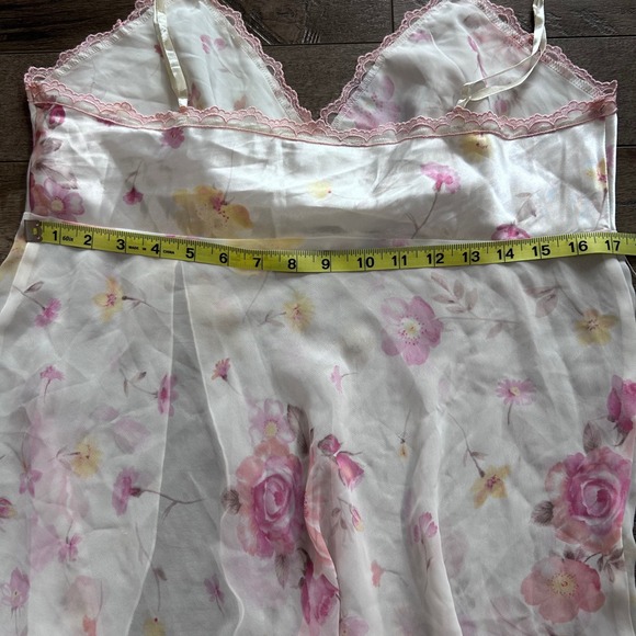 Y2K California Dynasty Floral Slip Tank Top White Pink Lace Trim Mini Size L - Picture 6 of 7